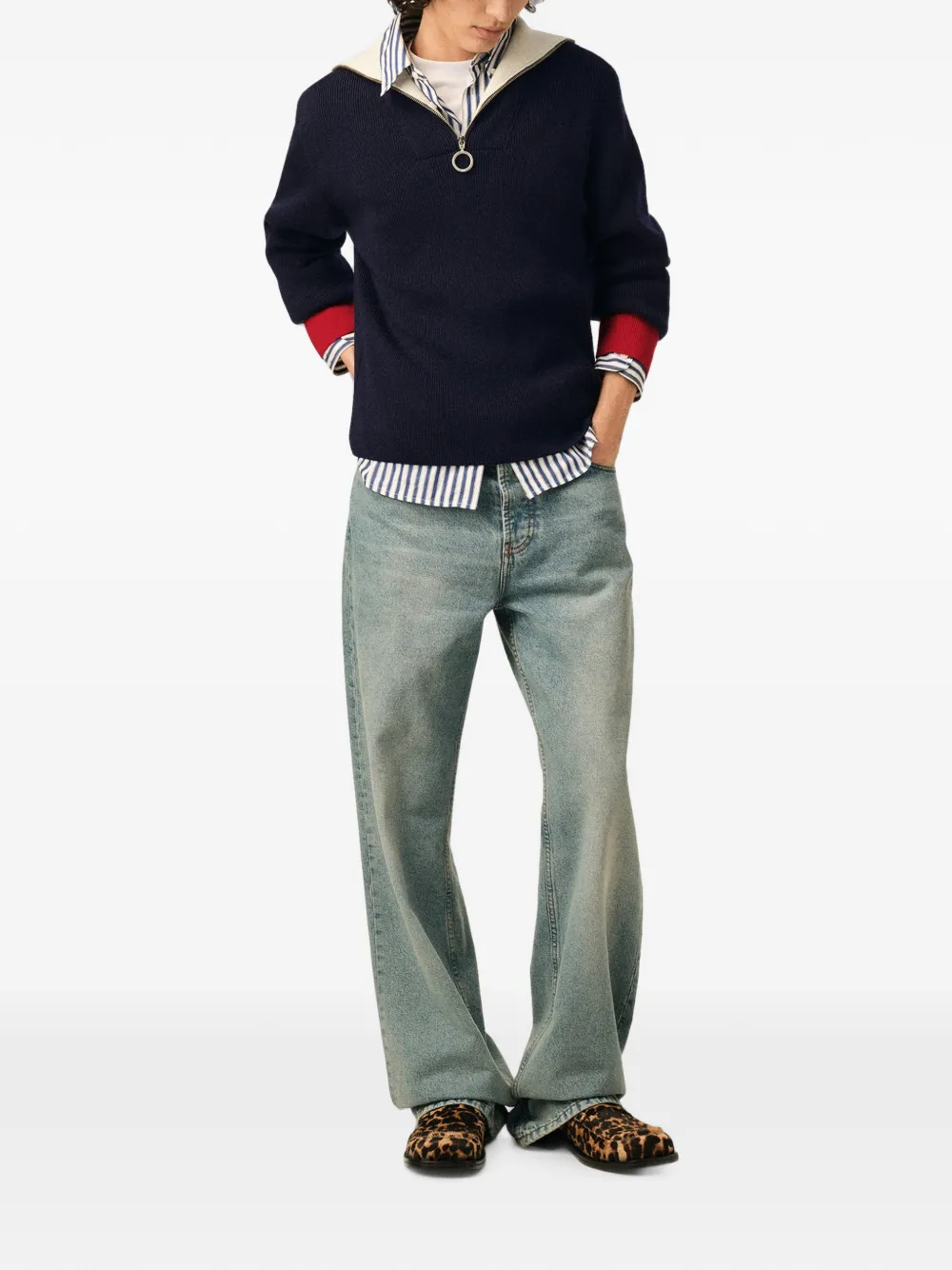 AMI Paris Trui met colourblocking en rits Blauw