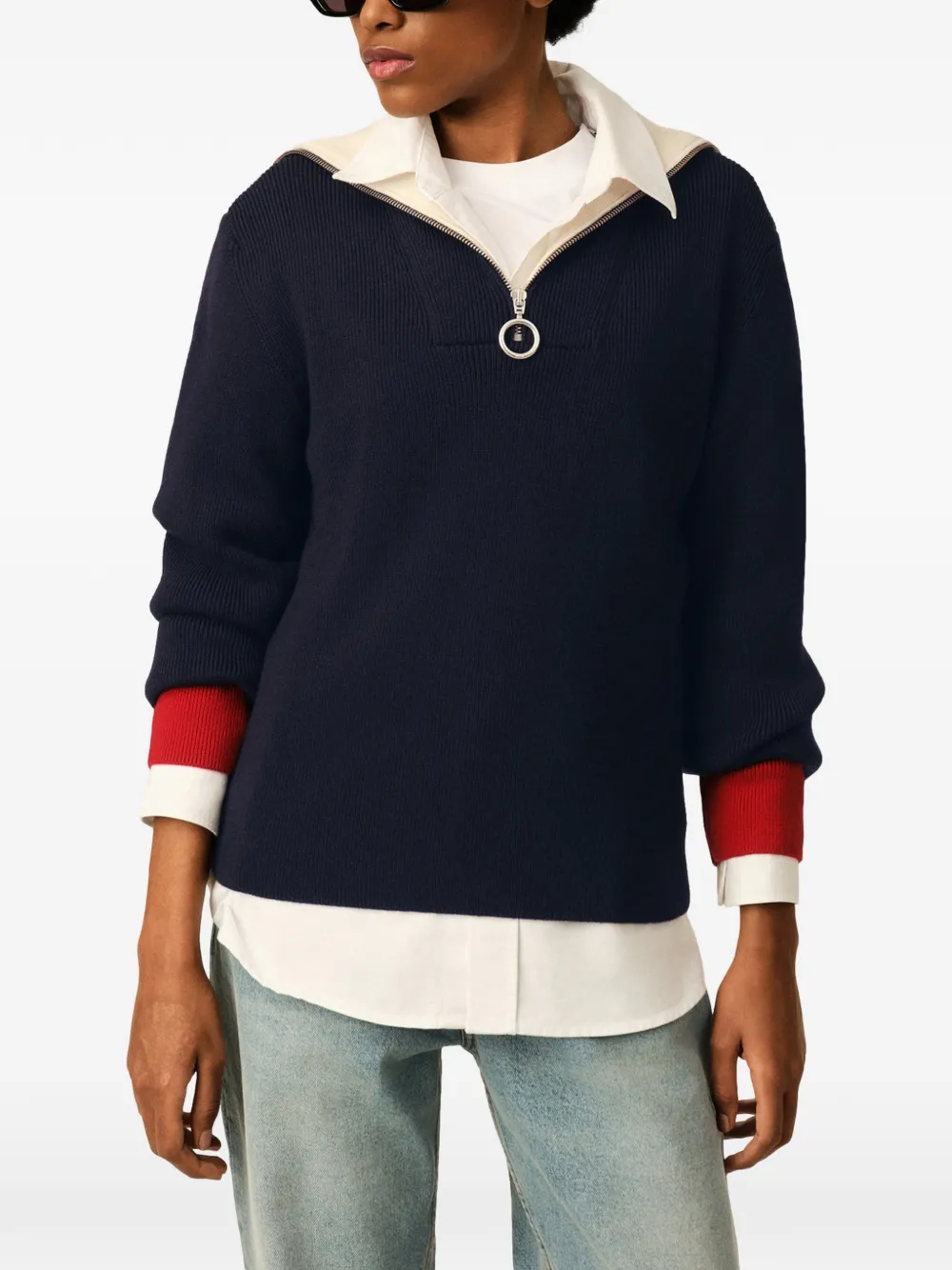 AMI Paris Trui met colourblocking en rits Blauw