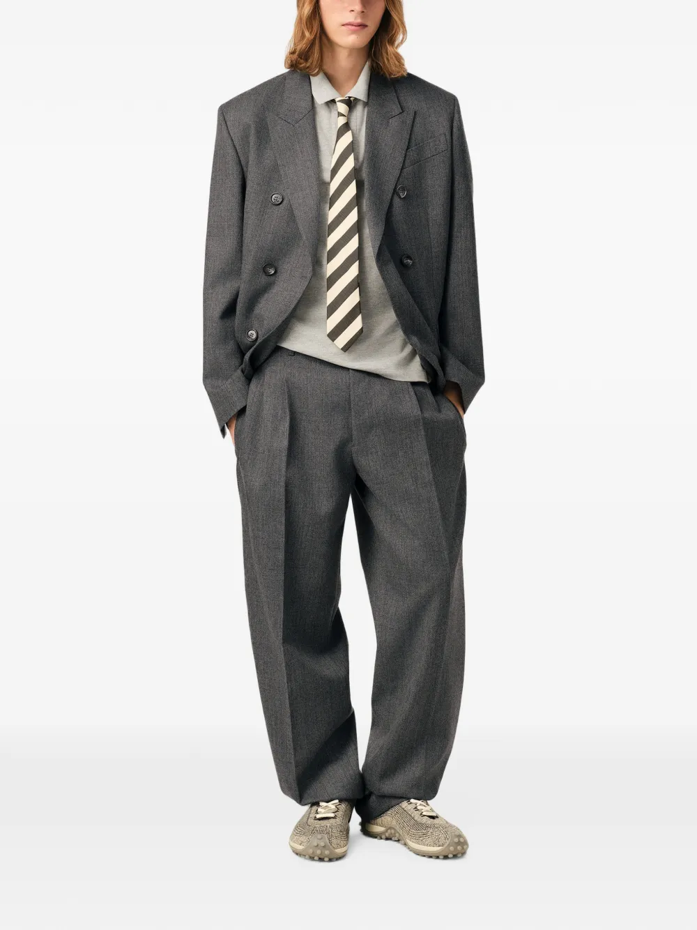 AMI Paris Wollen broek met plooien Grijs