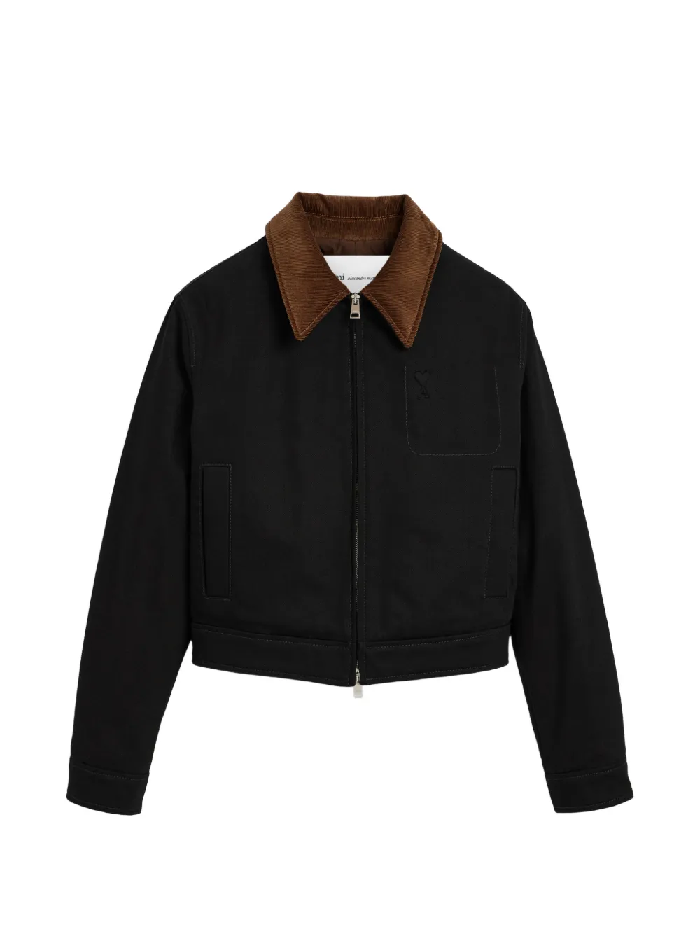 AMI Paris cotton zipped jacket with Ami de Coeur - Black