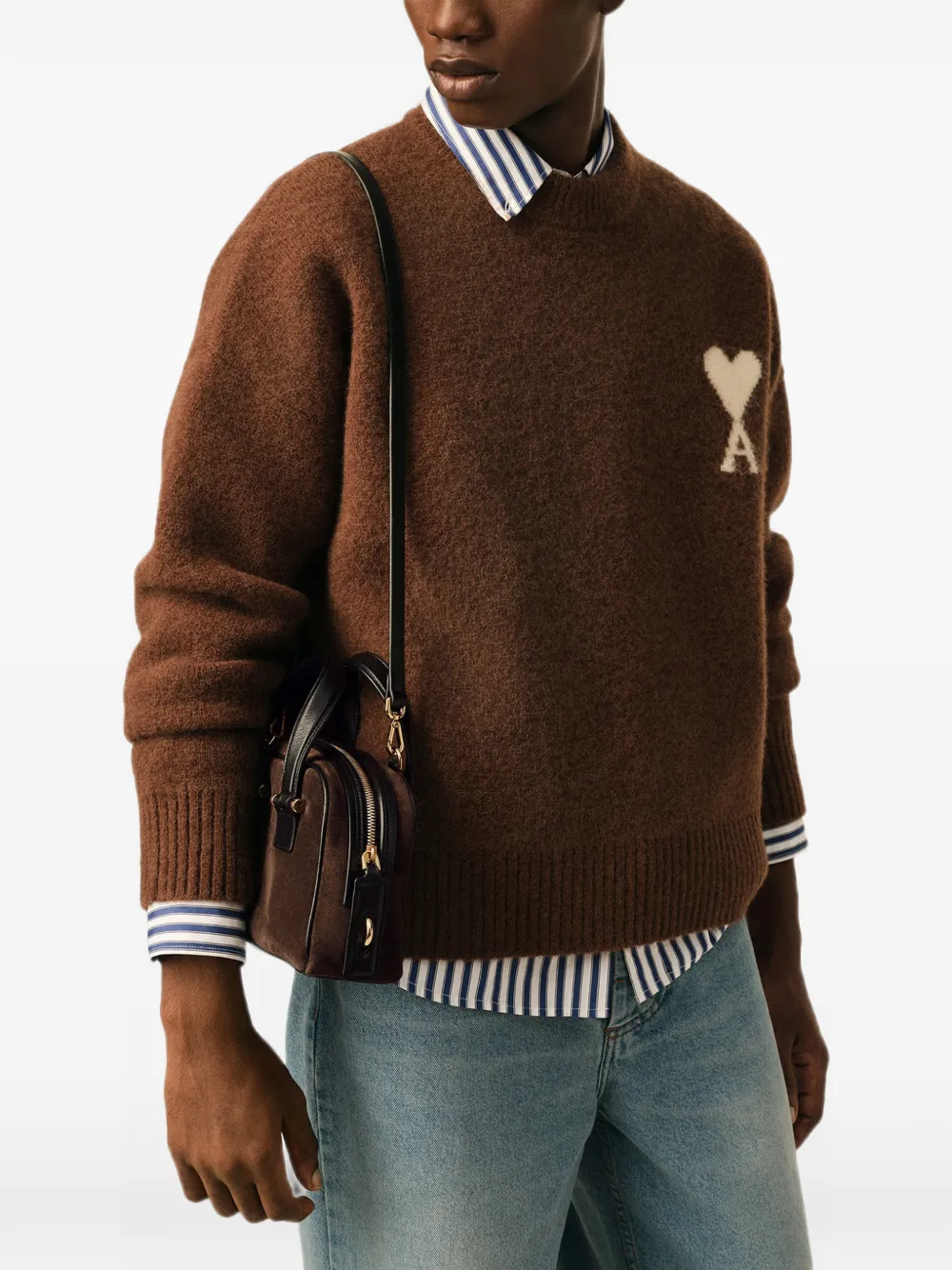 AMI Paris Kleine leren Georges bowlingtas Bruin