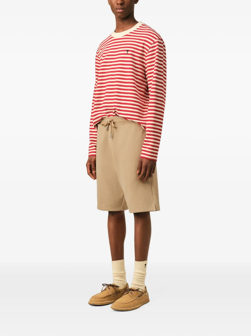 AMI Paris Katoenen shorts met Ami de Coeur-reliëf Beige