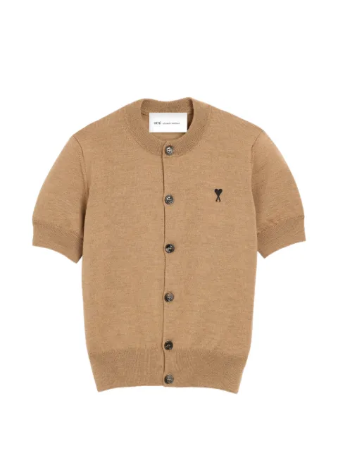 AMI Paris wool short-sleeve cardigan with Ami de Coeur