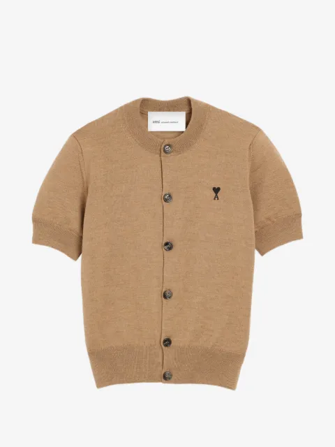 AMI Paris wool short-sleeve cardigan with Ami de Coeur