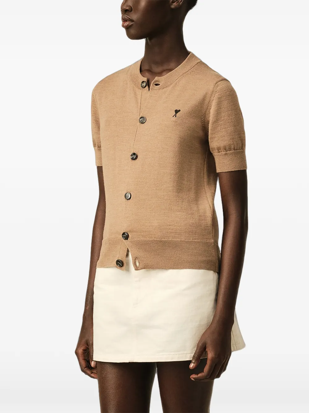 AMI Paris Wollen vest met korte mouwen en Ami de Coeur Beige