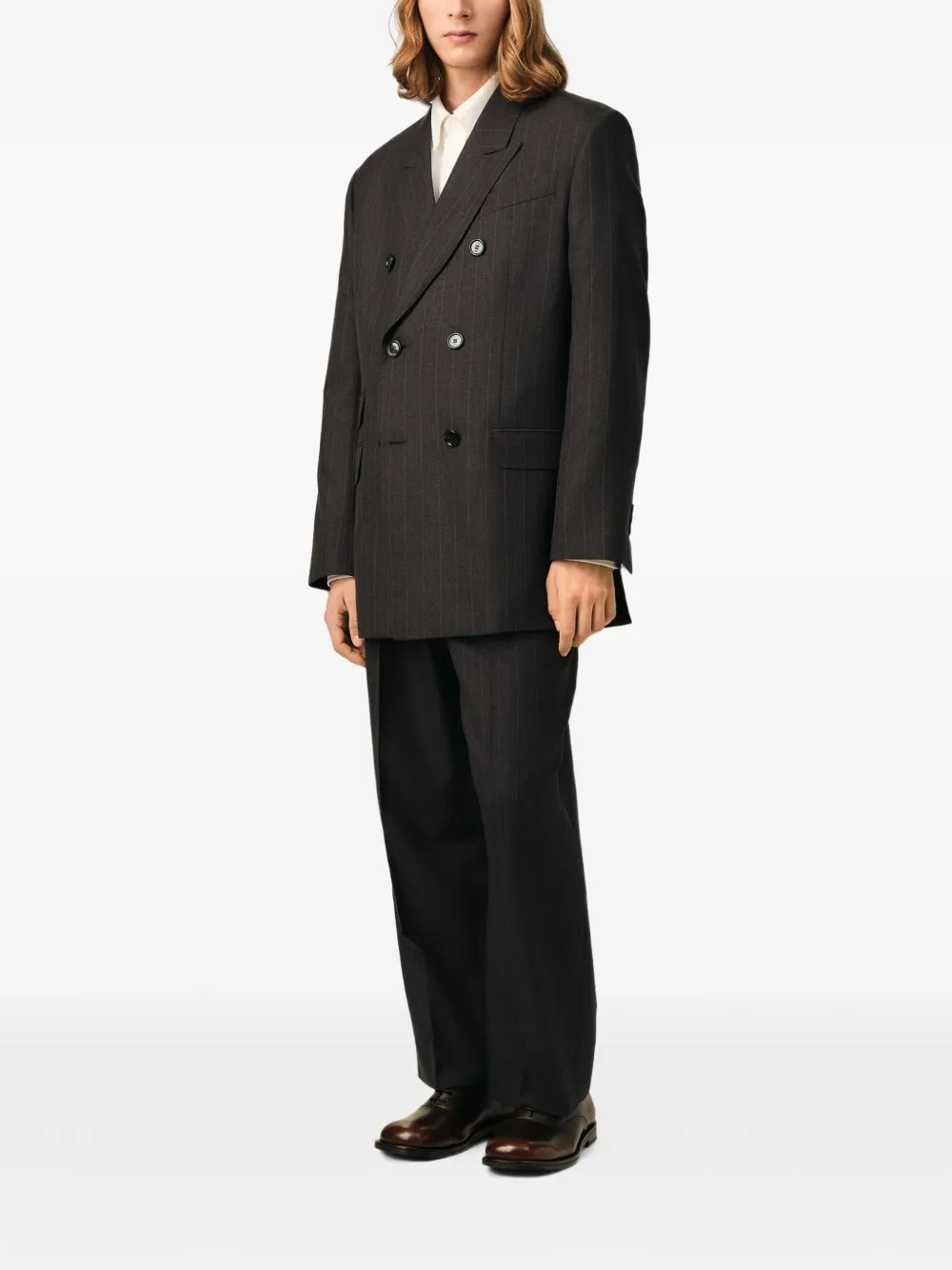 AMI Paris Wollen gestreepte blazer met dubbele rij knopen Grijs