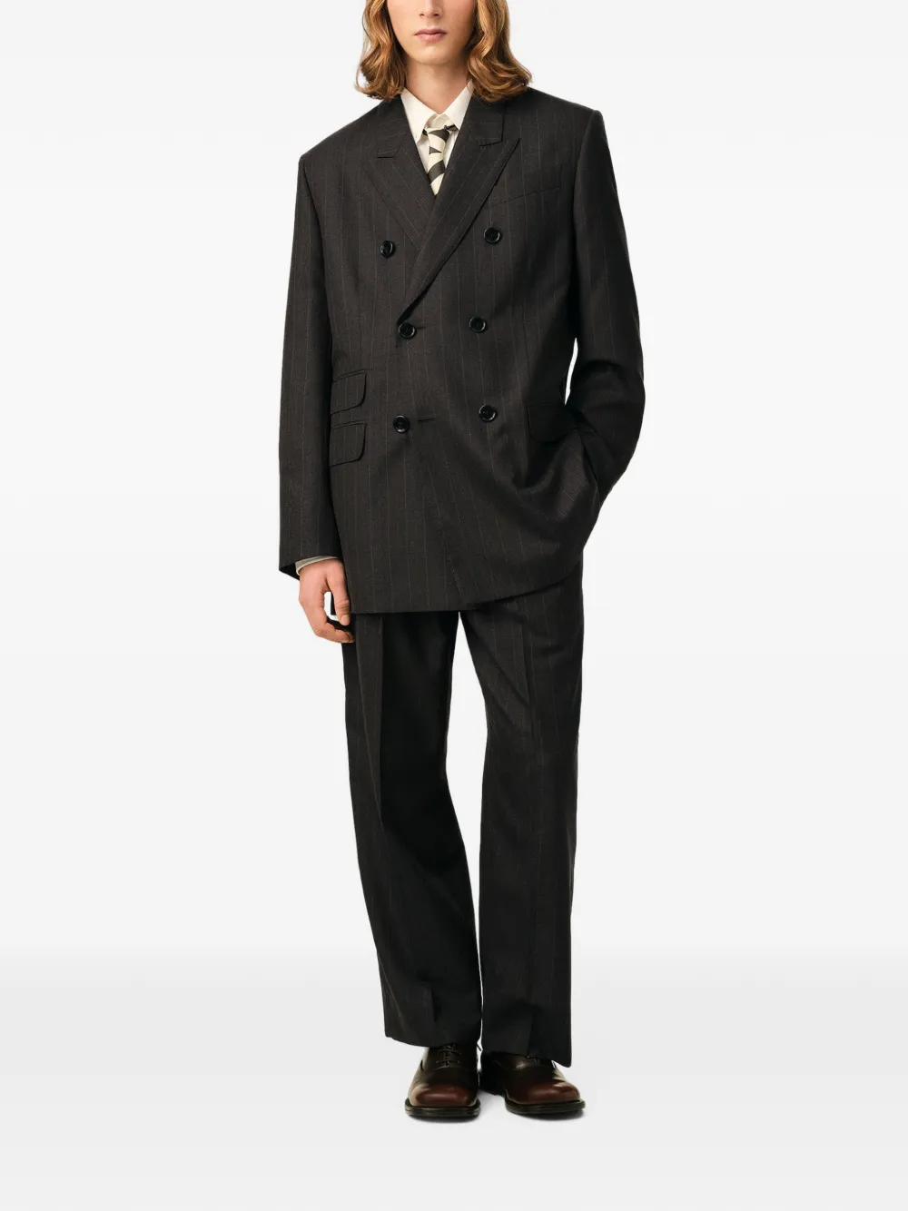 AMI Paris Wollen gestreepte blazer met dubbele rij knopen Grijs