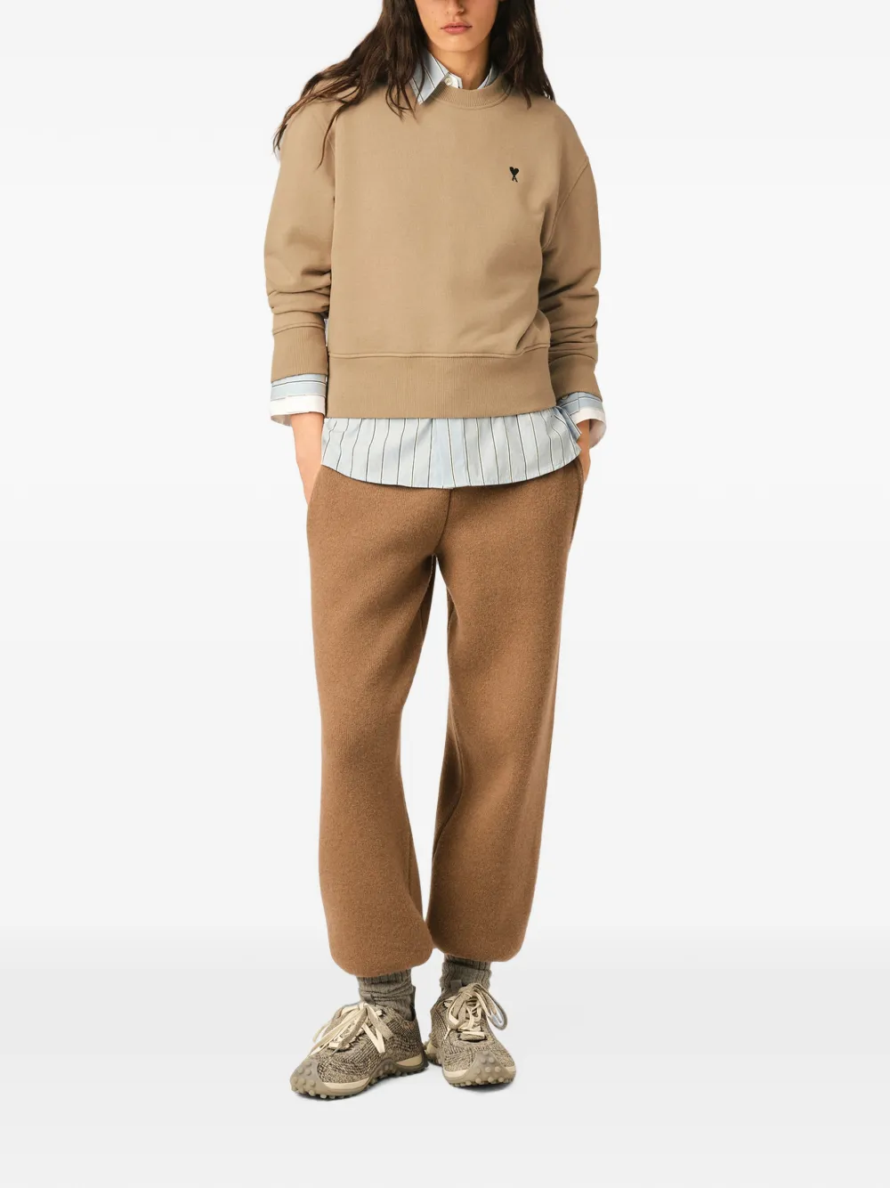 AMI Paris Katoenen sweater met Ami de Coeur Beige