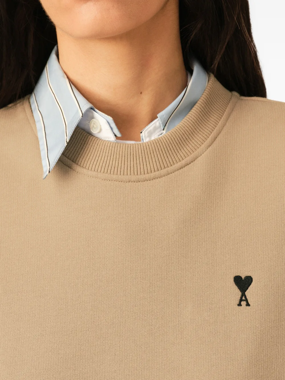 AMI Paris Katoenen sweater met Ami de Coeur Beige