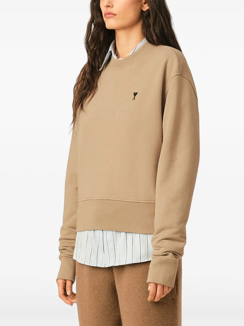 AMI Paris Katoenen sweater met Ami de Coeur Beige