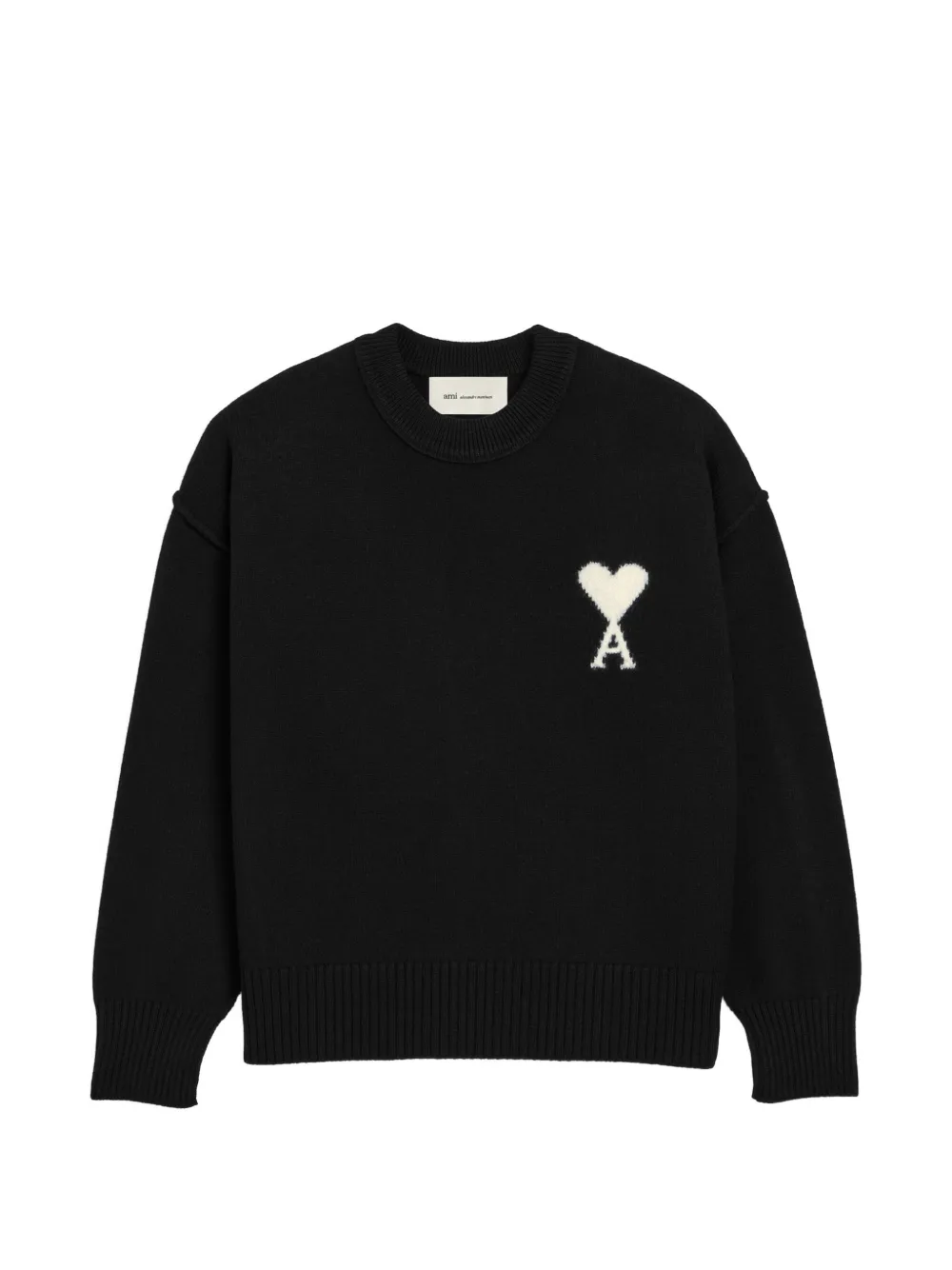 AMI Paris crewneck wool sweater with Ami de Coeur - Schwarz