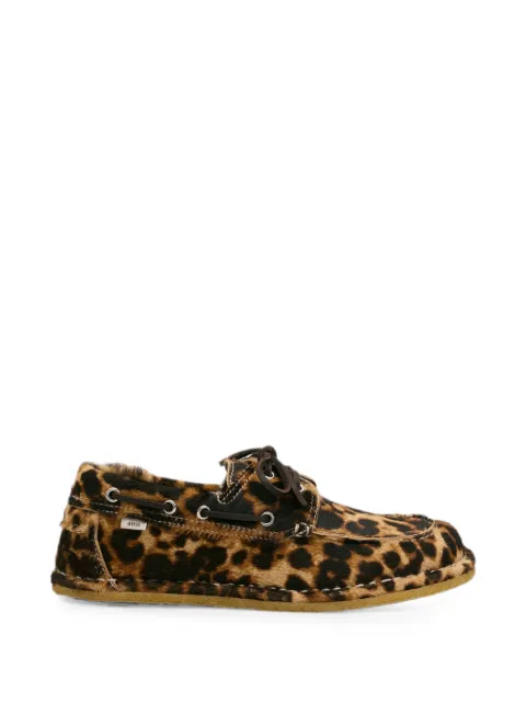 AMI Paris leopard-printed cowhide-leather boat shoes
