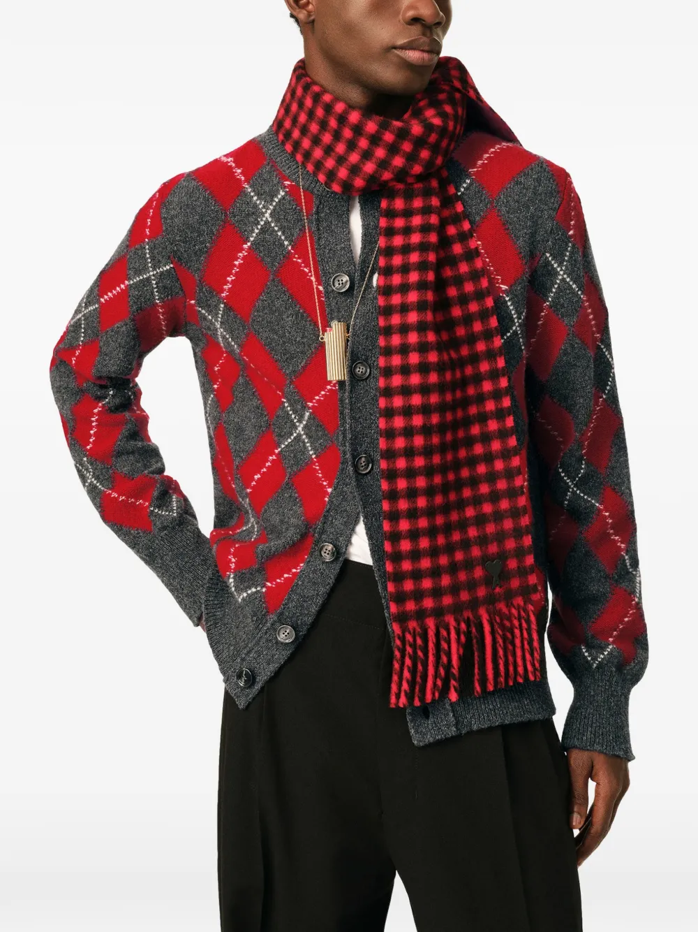 AMI Paris Wollen vest met argyle-patroon Grijs