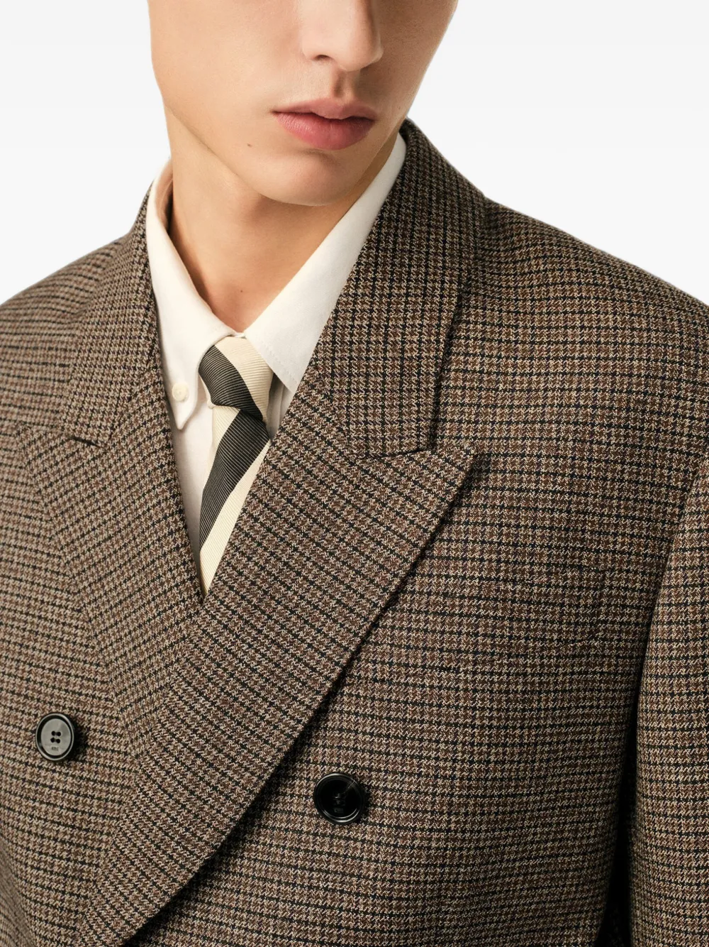 AMI Paris Wollen blazer met dubbele rij knopen en pied-de-poule patroon Bruin