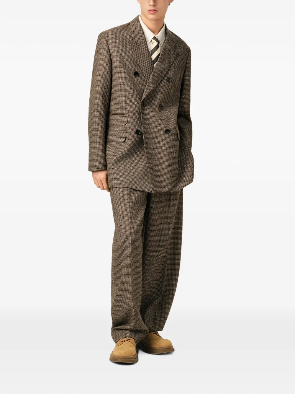 AMI Paris Wollen blazer met dubbele rij knopen en pied-de-poule patroon Bruin