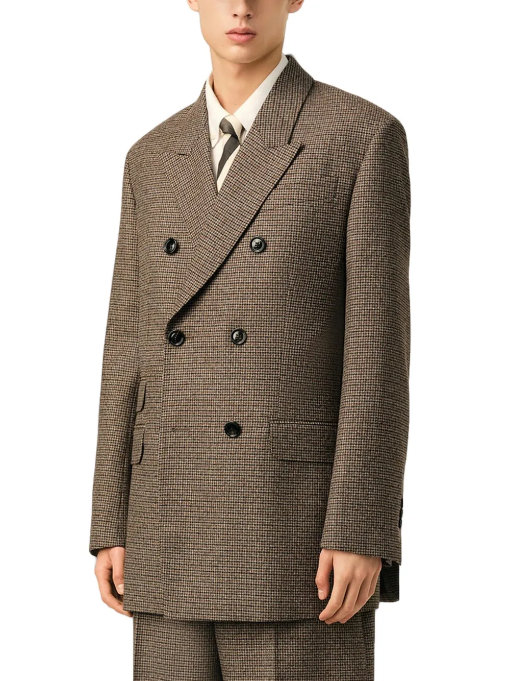 AMI Paris Wollen blazer met dubbele rij knopen en pied-de-poule patroon Bruin