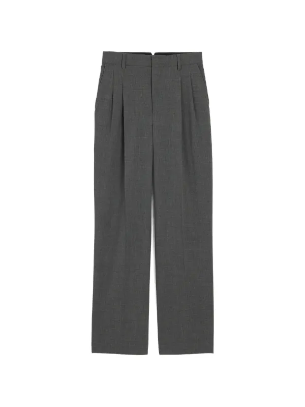 Ami Paris High-waisted Wide-leg Wool Trousers in Grey