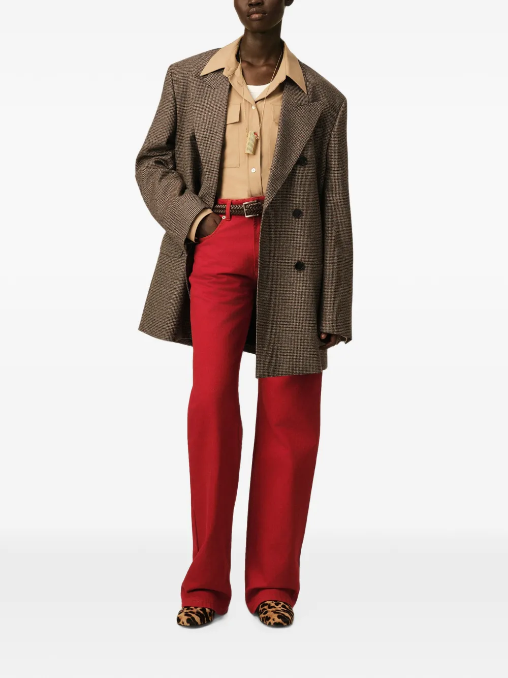 AMI Paris Wollen blazer met dubbele rij knopen en pied-de-poule patroon Bruin