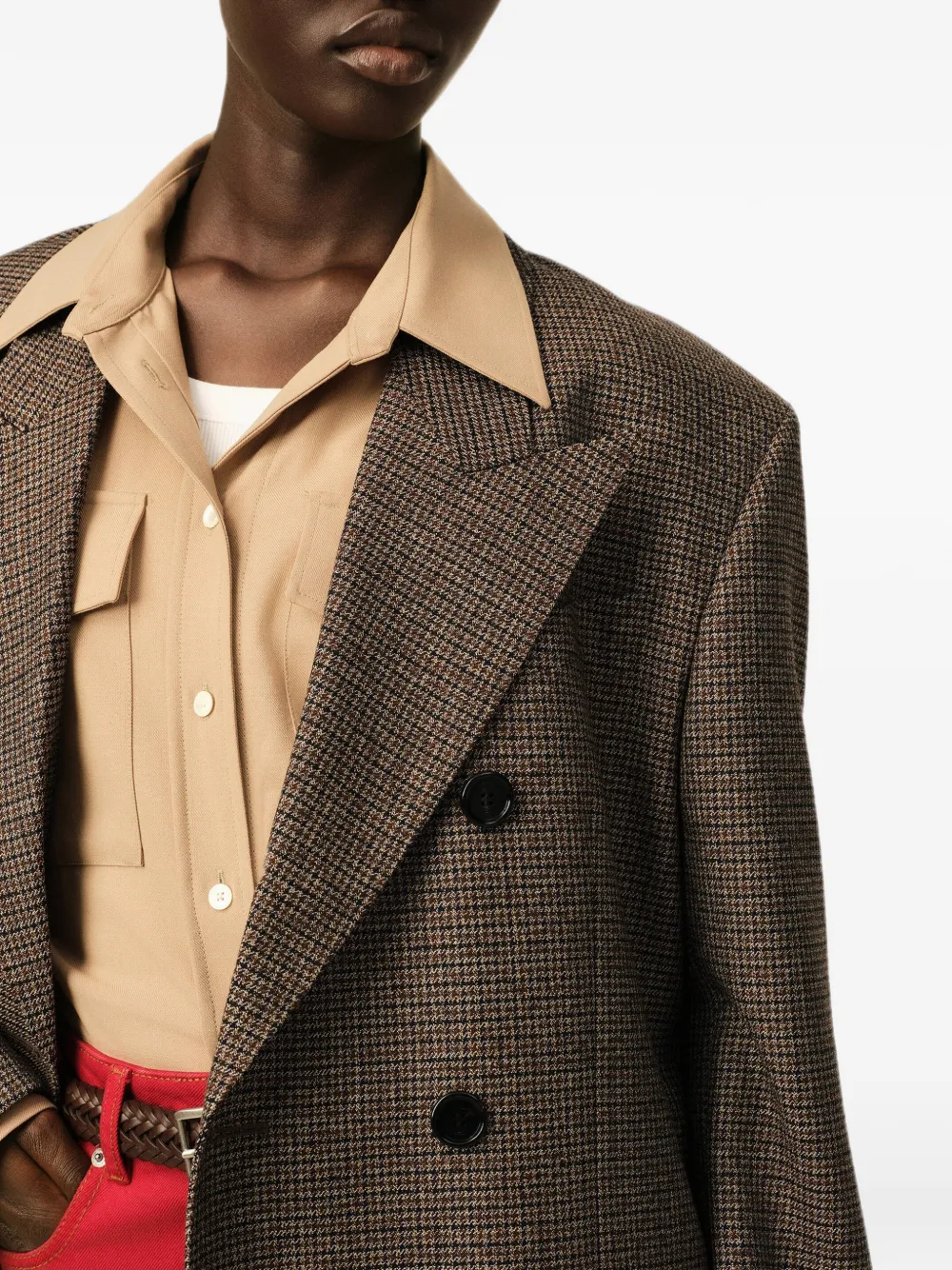 AMI Paris Wollen blazer met dubbele rij knopen en pied-de-poule patroon Bruin