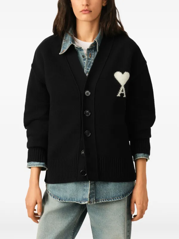 AMI Paris Ami De Coeur ウールカーディガン | ブラック | FARFETCH JP