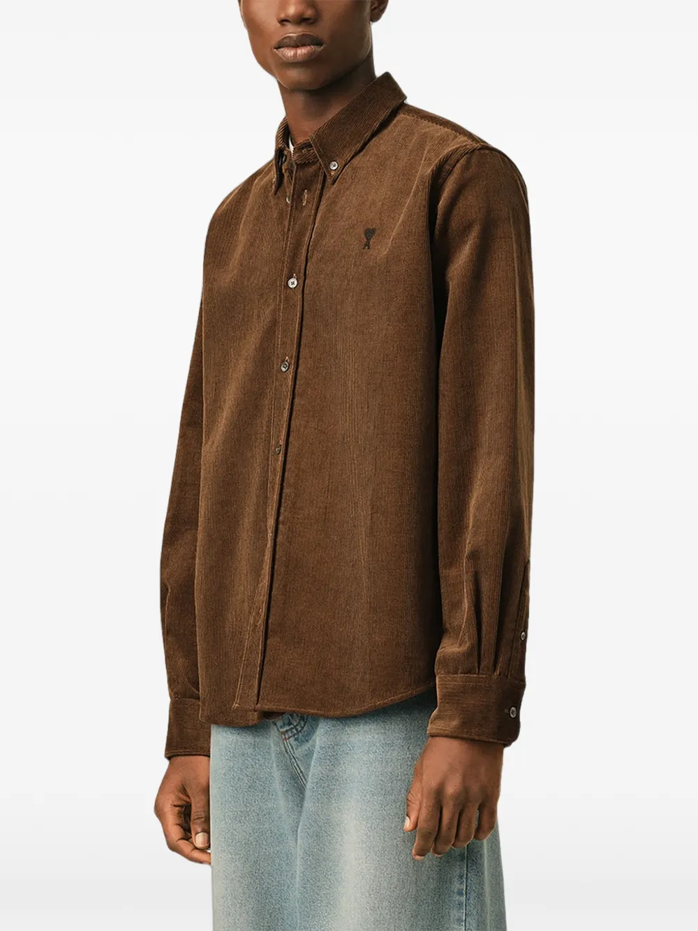 AMI Paris Ribfluwelen overhemd met Ami de Coeur Bruin