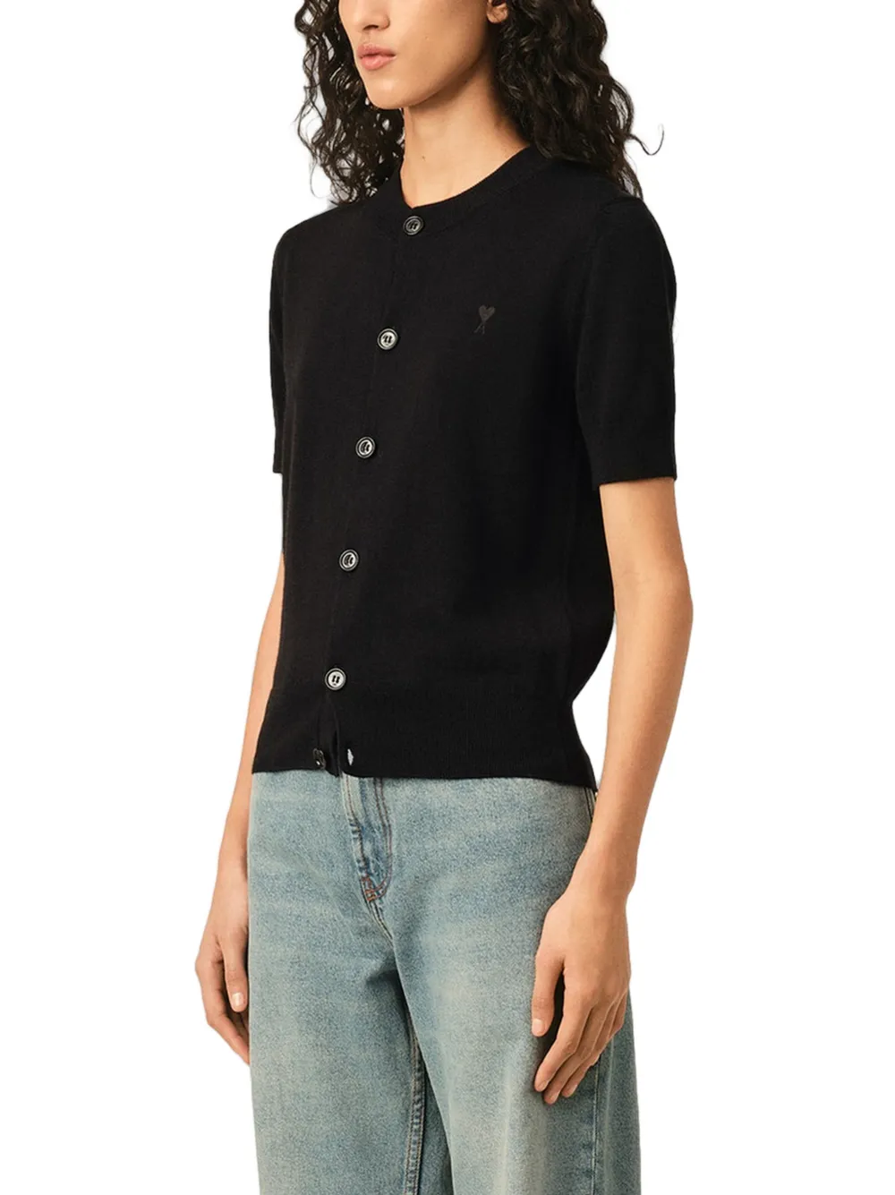 AMI Paris Wollen vest met korte mouwen en Ami de Coeur Zwart
