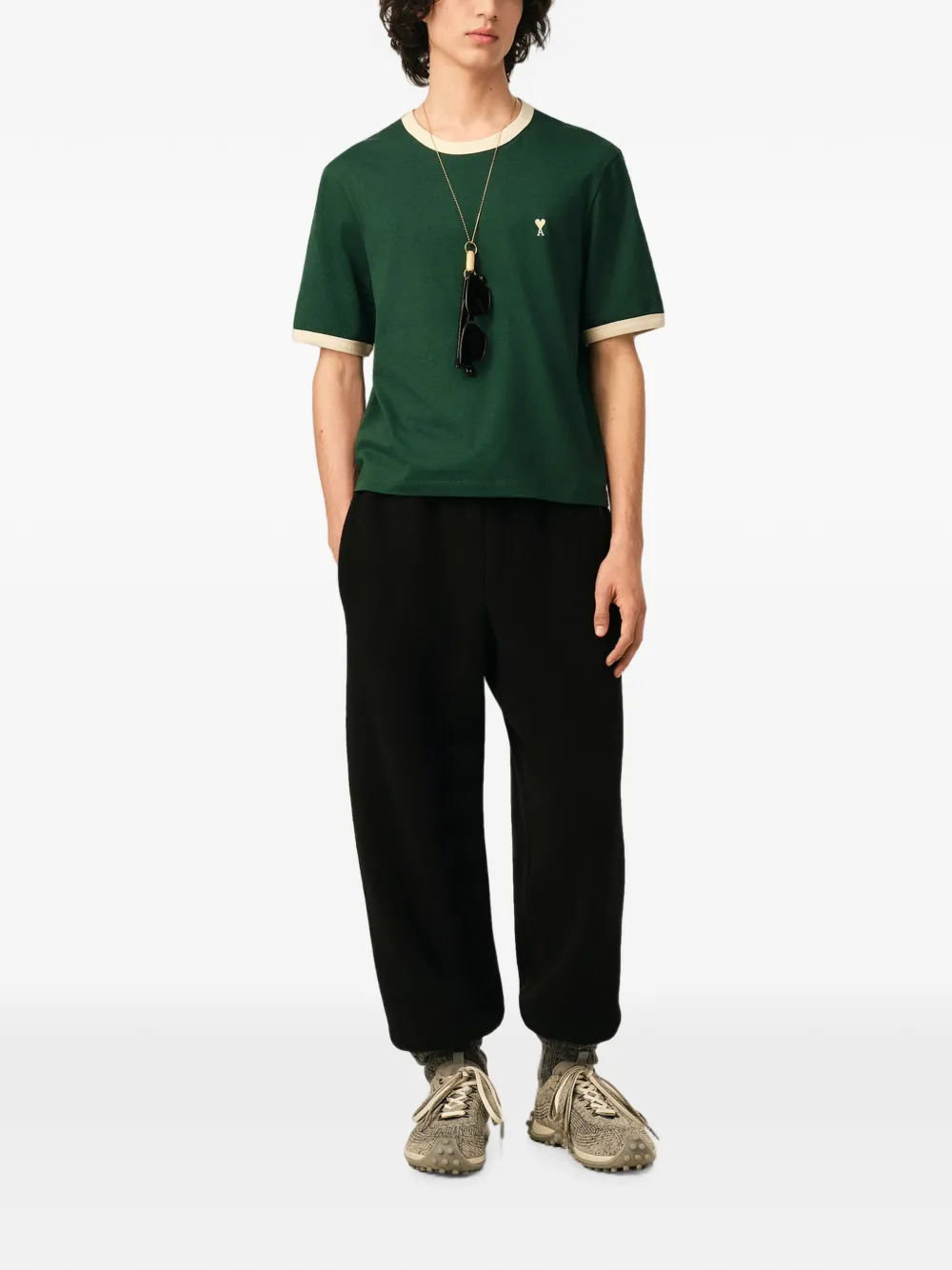 AMI Paris Katoenen T-shirt met Ami de Coeur Groen
