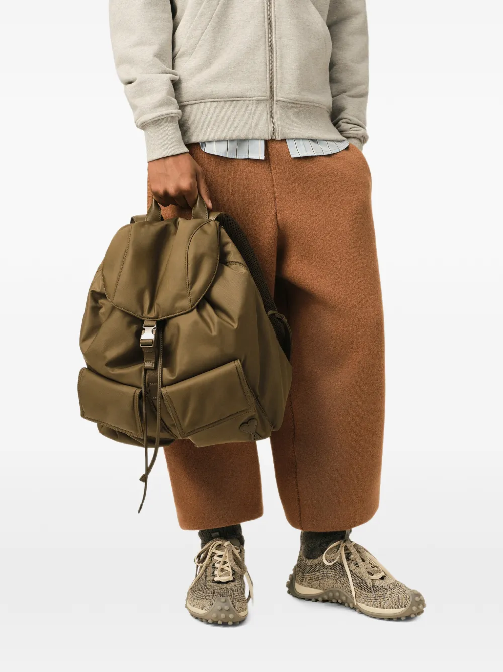 AMI Paris Marcel nylon rugzak met klep Groen