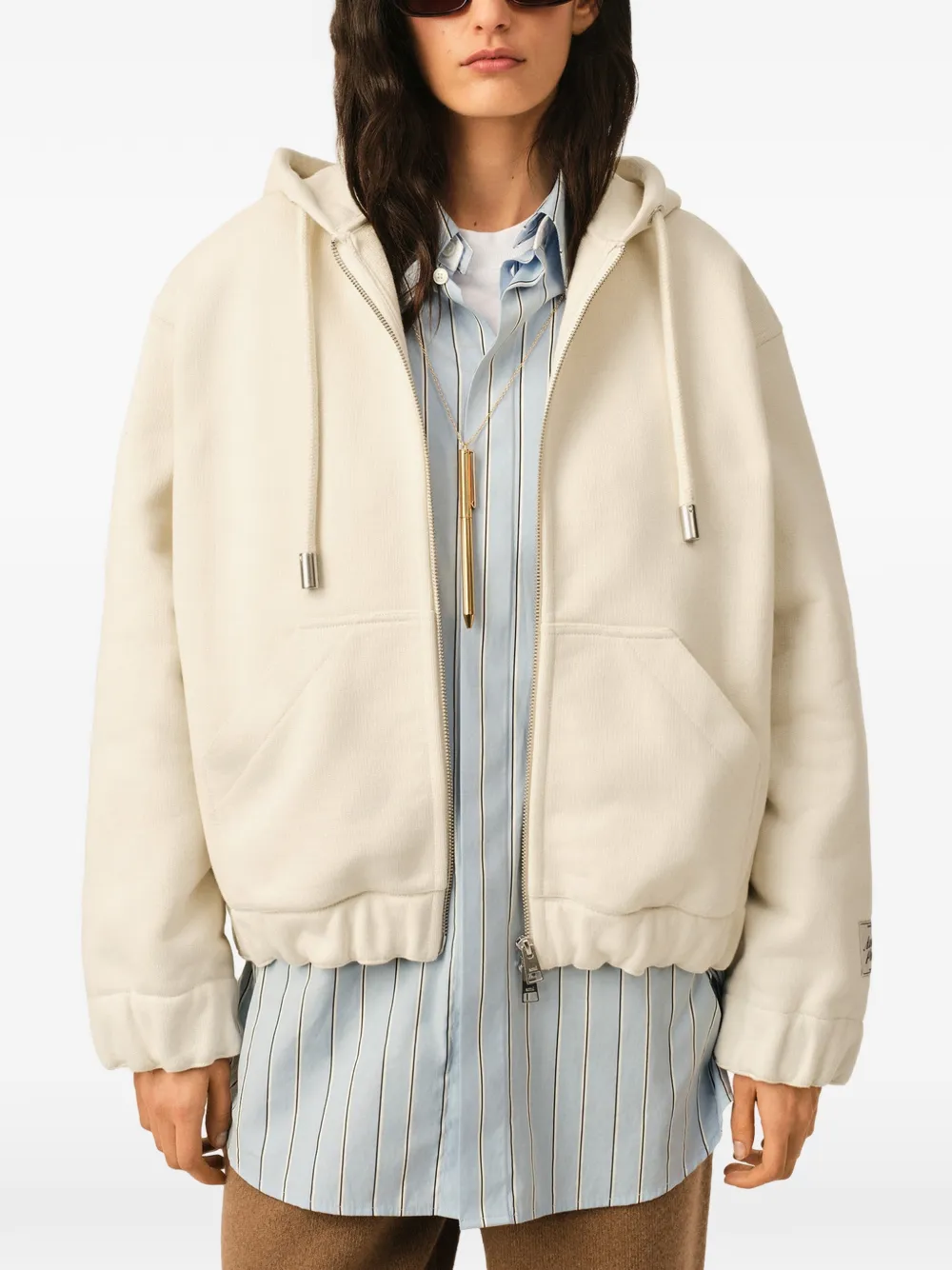 AMI Paris katoenen hoodie met ritssluiting en heritage label Beige