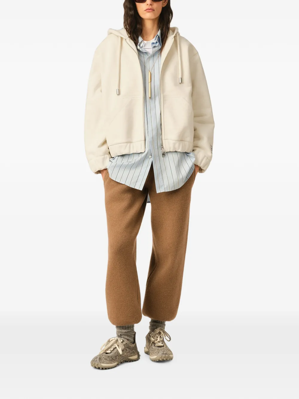 AMI Paris katoenen hoodie met ritssluiting en heritage label Beige