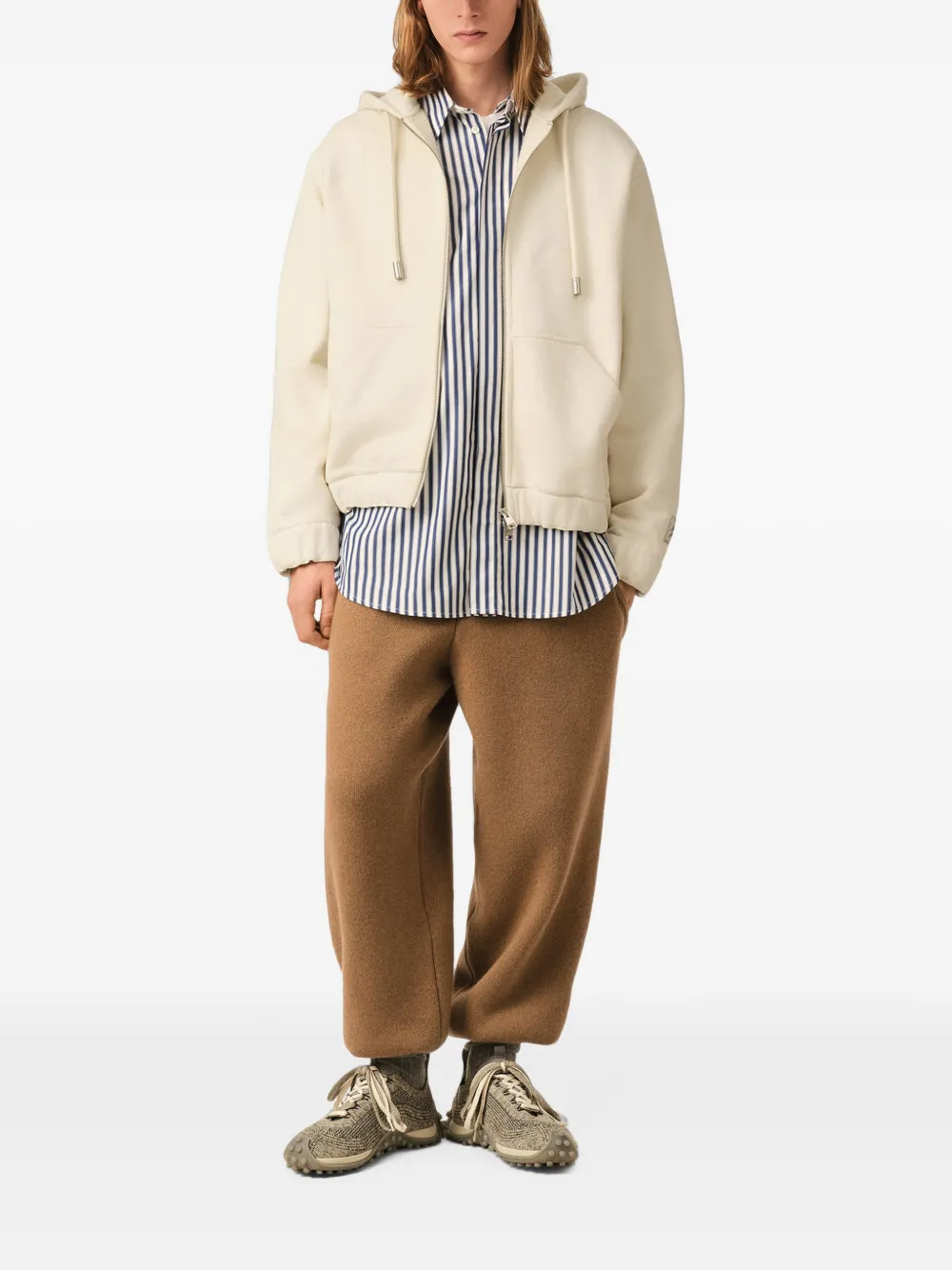 AMI Paris katoenen hoodie met ritssluiting en heritage label Beige