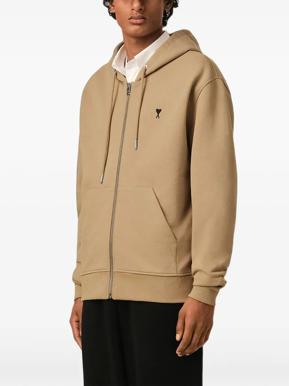 AMI Paris Katoenen hoodie met rits en Ami de Coeur Beige