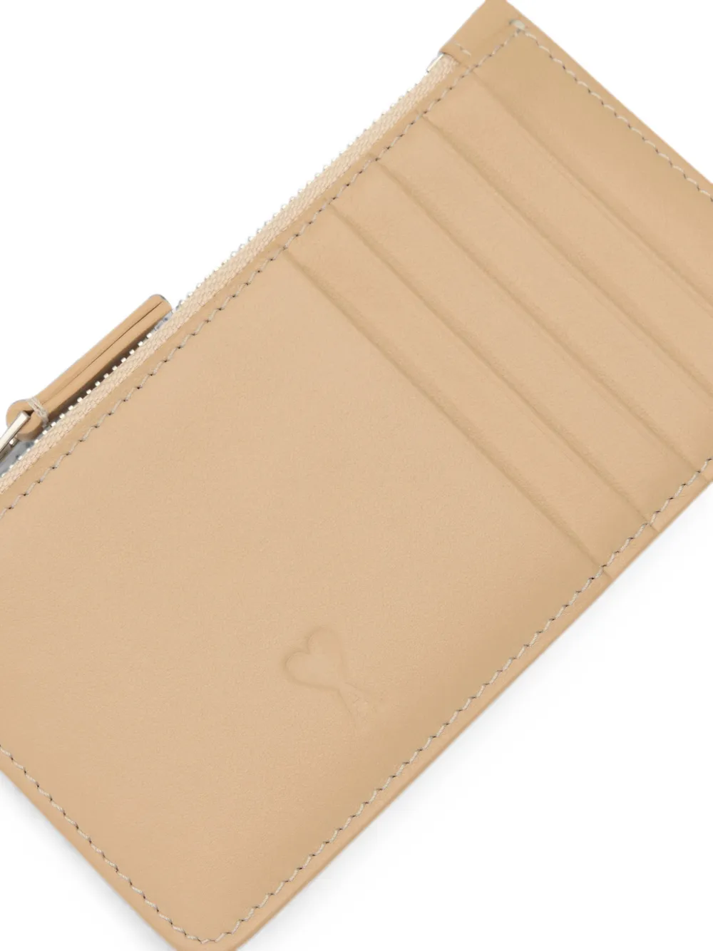 AMI Paris Leren pasjeshouder met Ami de Coeur en rits Beige