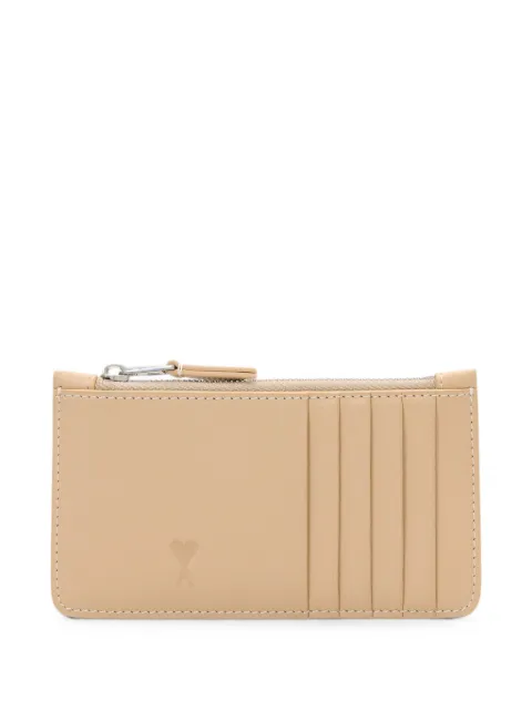 AMI Paris zipped cowhide leather card holder with Ami de Coeur