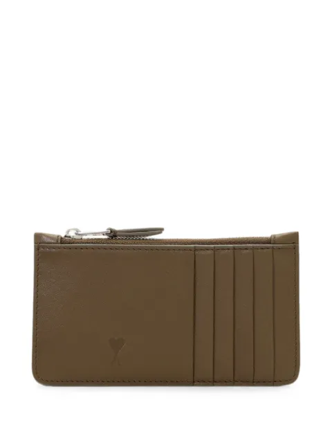 AMI Paris zipped cowhide leather card holder with Ami de Coeur