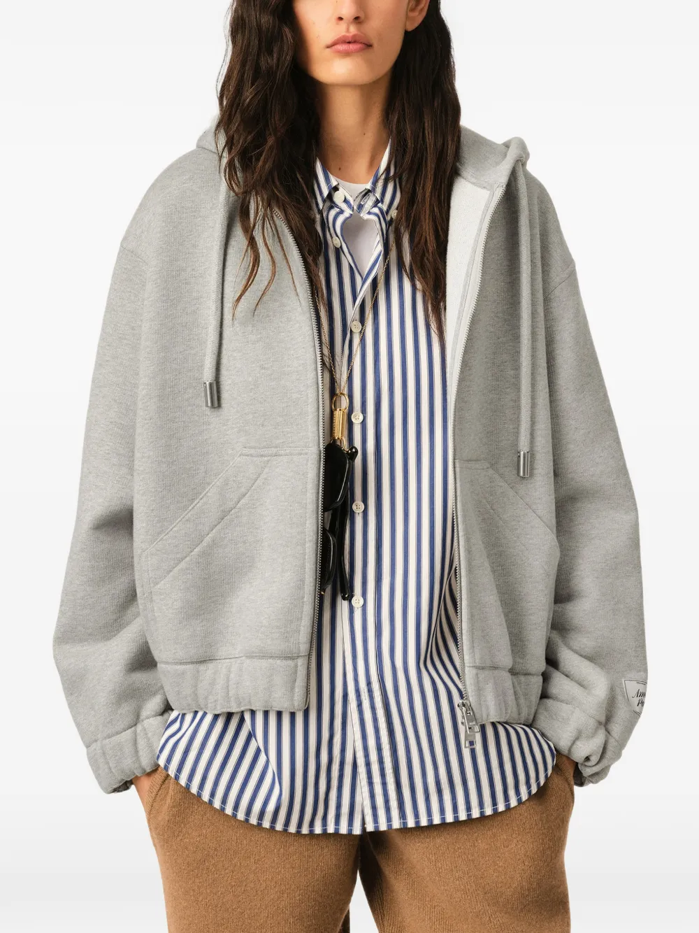 AMI Paris katoenen hoodie met ritssluiting en heritage label Grijs