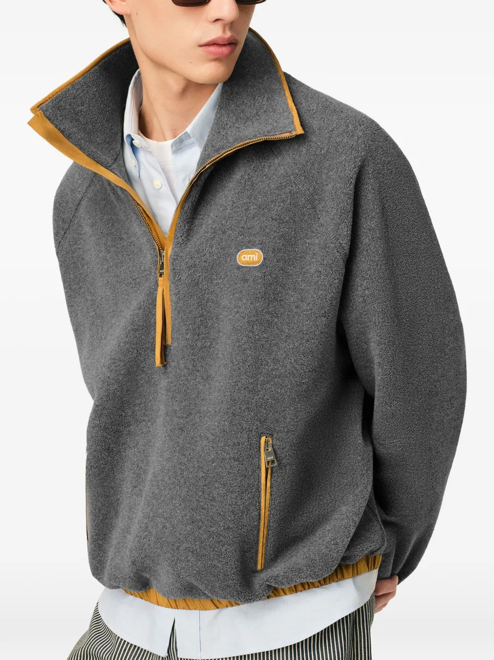 AMI Paris fleece vareuse sweatshirt met Ami patch Grijs