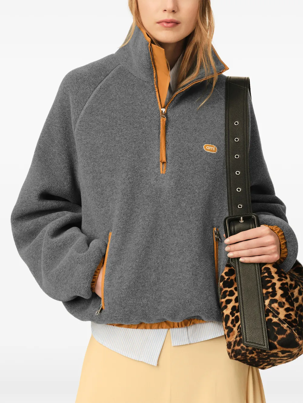 AMI Paris fleece vareuse sweatshirt met Ami patch Grijs