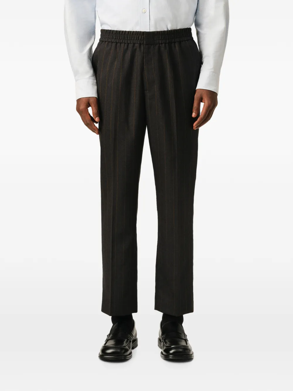AMI Paris Gestreepte wollen broek met elastische tailleband Grijs