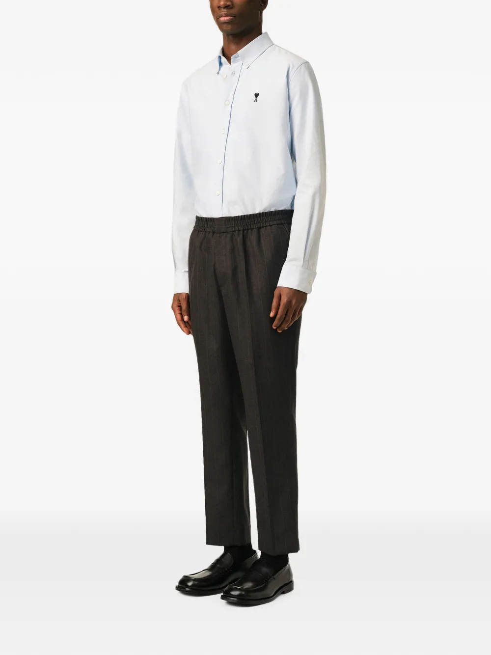 AMI Paris Gestreepte wollen broek met elastische tailleband Grijs