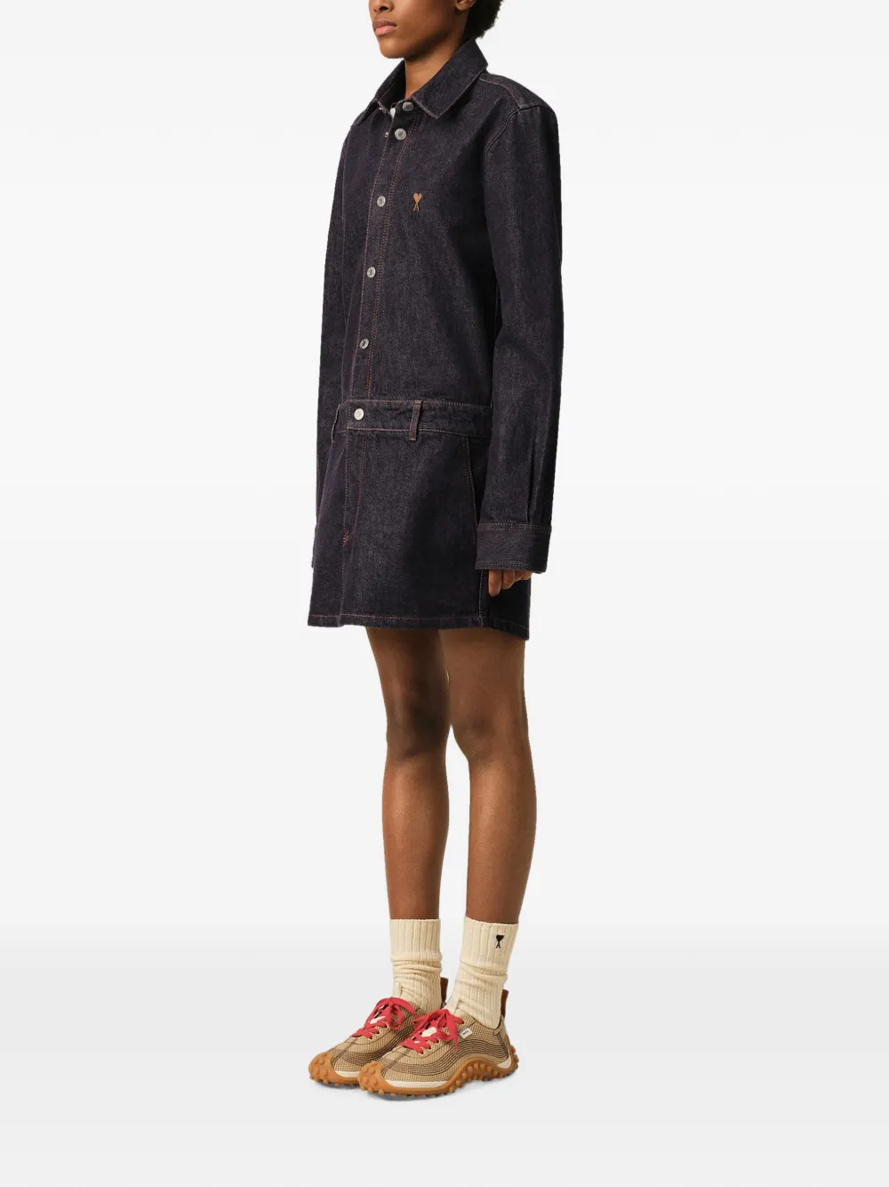 AMI Paris Katoenen denim blousejurk met Ami de Coeur Blauw