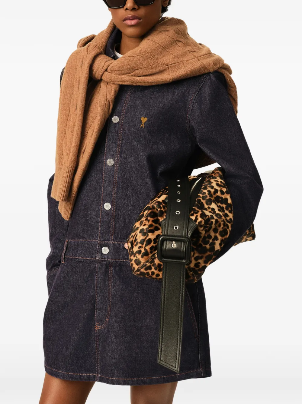 AMI Paris Katoenen denim blousejurk met Ami de Coeur Blauw