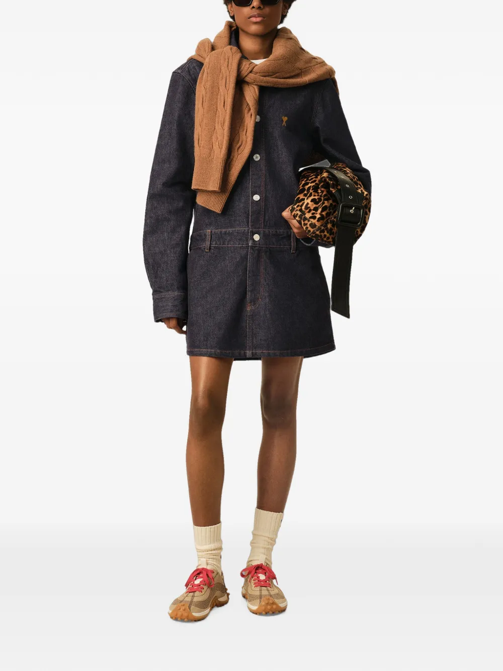 AMI Paris Katoenen denim blousejurk met Ami de Coeur Blauw