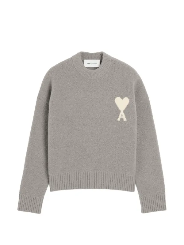 AMI Paris Ami De Coeur クルーネック アルパカセーター | グレー