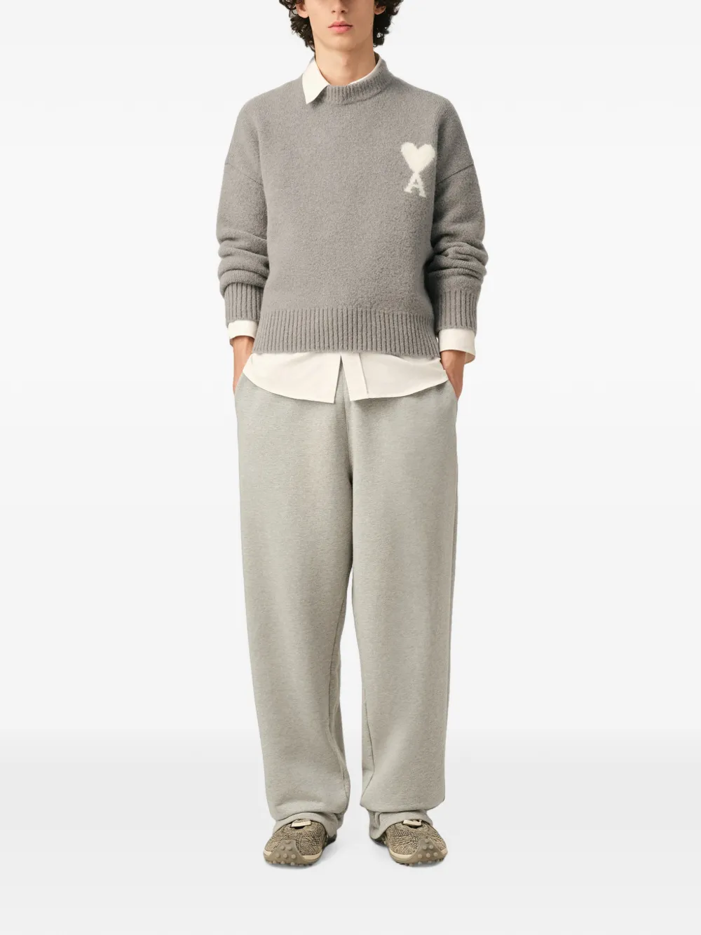AMI Paris Alpaca trui met ronde hals en Ami de Coeur Grijs