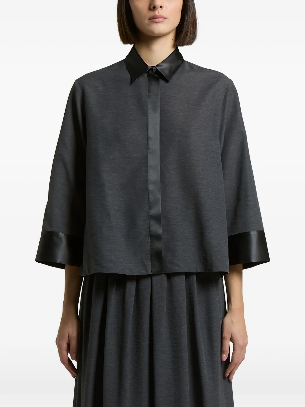 Peserico satin-trim three-quarter sleeve shirt - Grigio