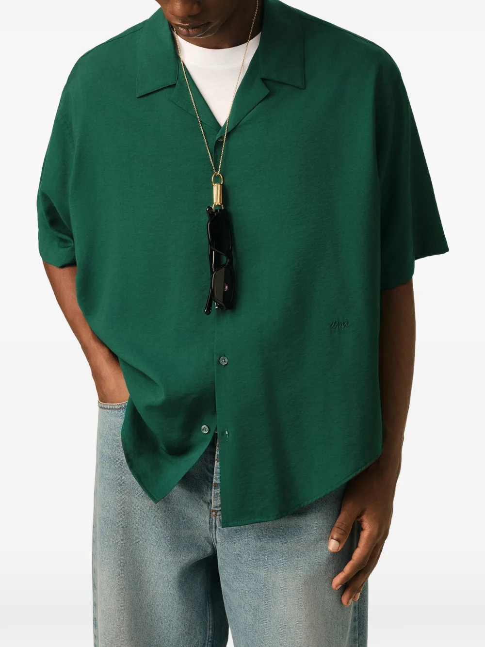 AMI Paris Boxy viscose twill overhemd met korte mouwen Groen