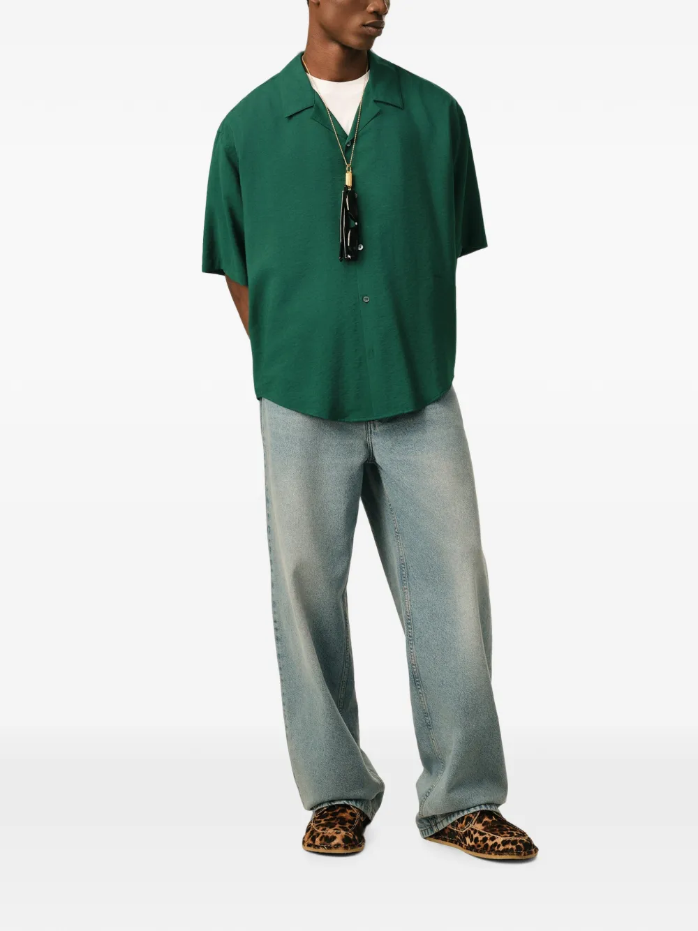 AMI Paris Boxy viscose twill overhemd met korte mouwen Groen