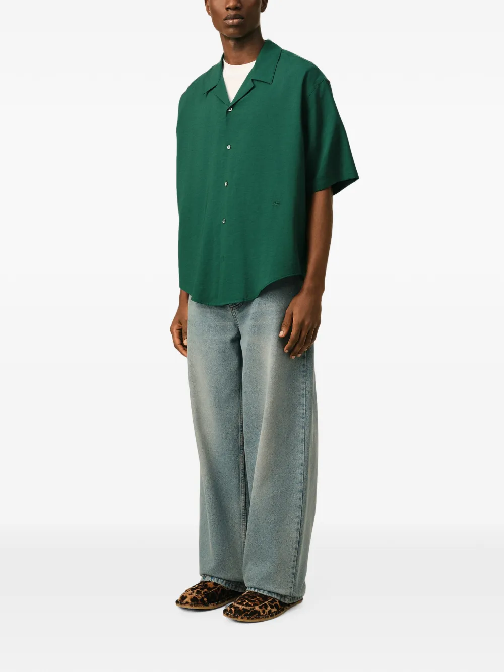 AMI Paris Boxy viscose twill overhemd met korte mouwen Groen