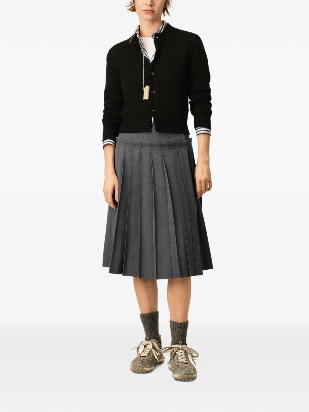 AMI Paris Wollen midi-rok met plooien Grijs